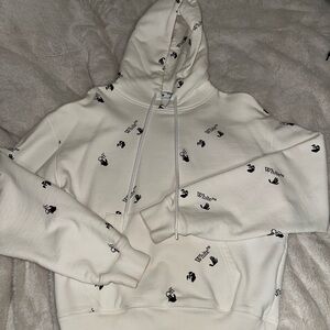 Off-White Cream Hoodie with Black Logo Print